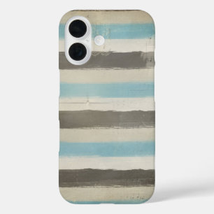 Brown and Blue Horizontal Stripes in Watercolor iPhone 16 Case