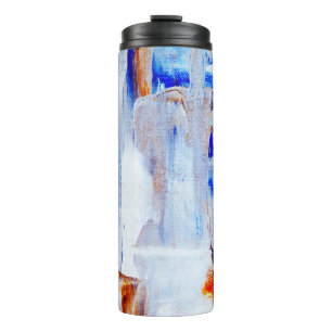 Brown and blue liquid painting thermal tumbler