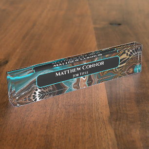 Brown and Blue Marble Classy Modern Personalised Nameplate