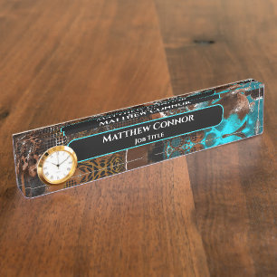 Brown and Blue Marble Classy Modern Personalized  Nameplate