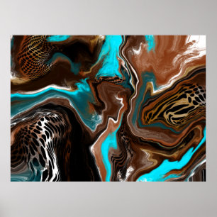 Brown and Blue Marble Fluid Art Poster