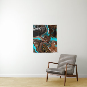 Brown and Blue Marble Fluid Art Tapestry
