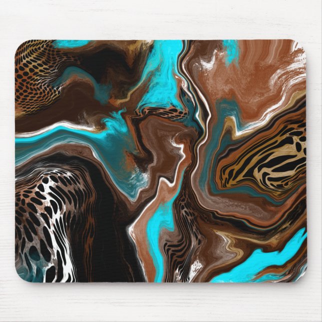 Brown and Blue Marble Swirl Fluid Art Mouse Mat (Front)