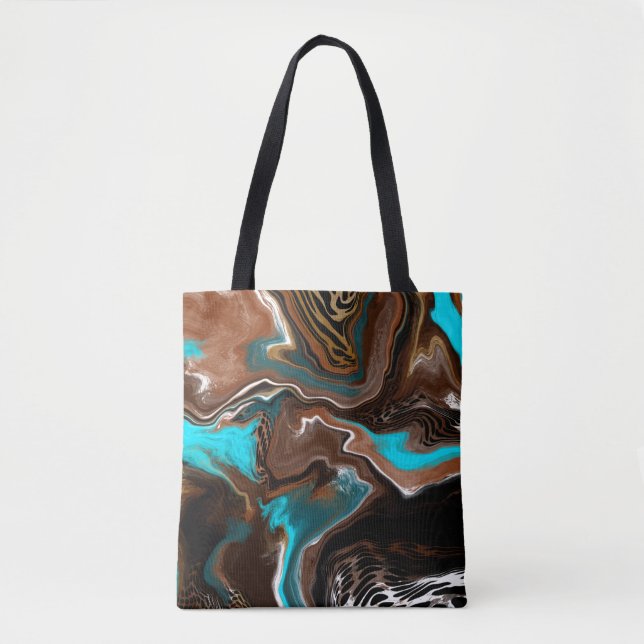 Brown and Blue Marble Swirl Fluid Art  Tote Bag (Front)