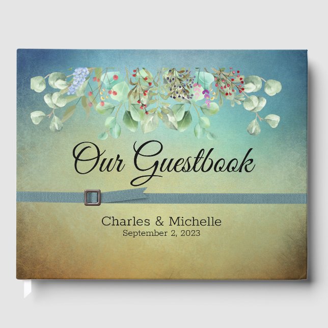 Brown and Blue Ombre Wedding Guestbook (Front)