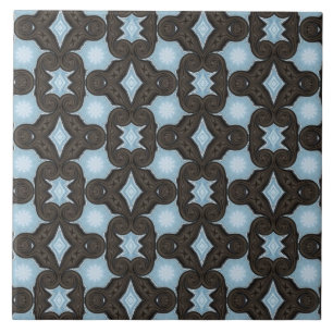 Brown and blue pattern print tile