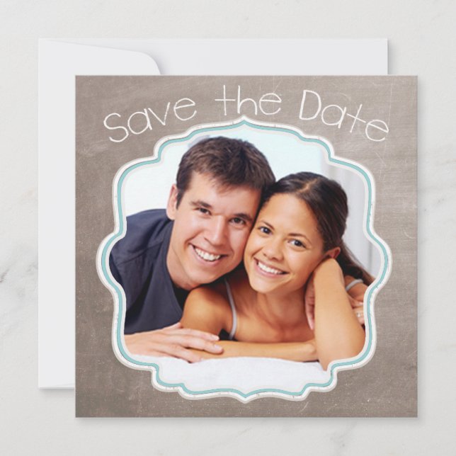 Brown and Blue Photo Modern Save the Date (Front)