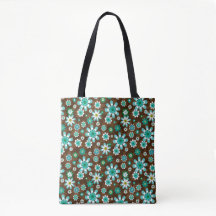 Brown and Blue Retro Mod Flowers