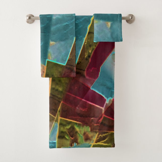 Brown and blue spotted looking carved wax bath towel set (Insitu)