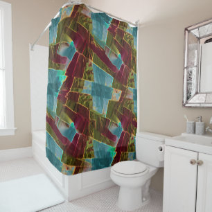 Brown and blue spotted looking carved wax shower curtain