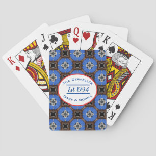 Brown And Blue Square Pattern Playing Cards
