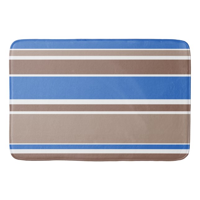 Brown and blue stripes bath mat (Front)