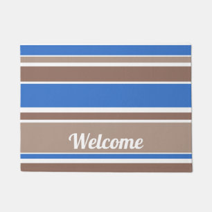 Brown and blue stripes doormat
