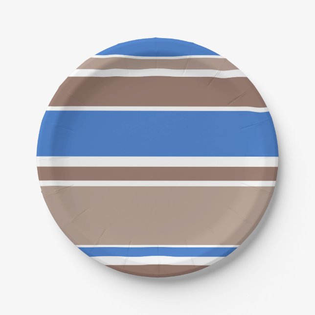 Brown and blue stripes paper plate (Front)