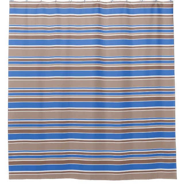Brown and blue stripes shower curtain (Front)