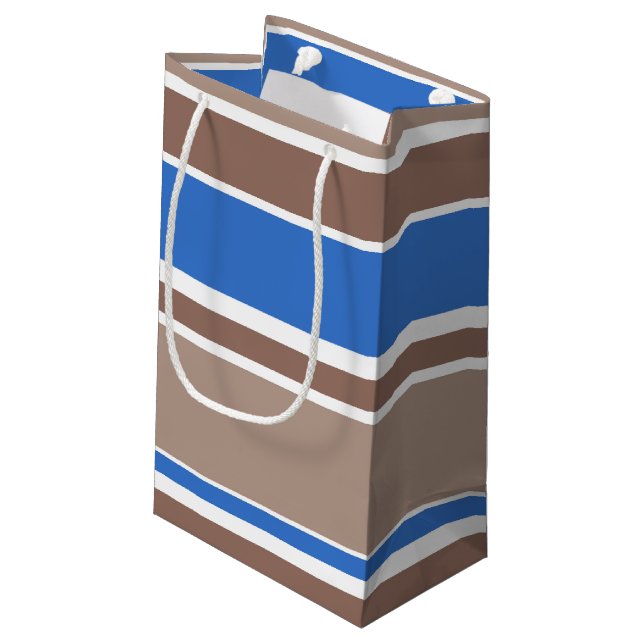 Brown and blue stripes small gift bag (Back Angled)