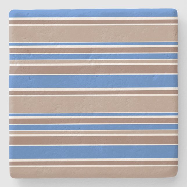 Brown and blue stripes stone coaster (Front)