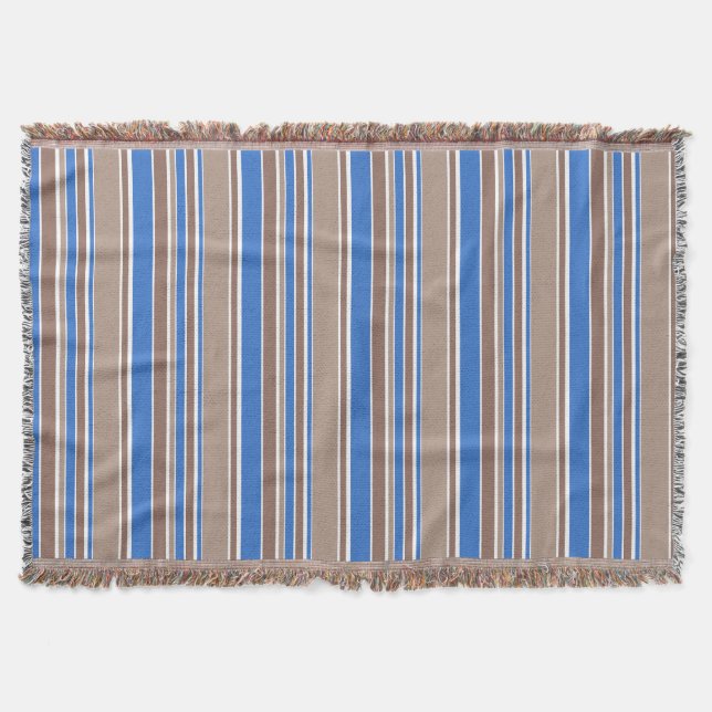 Brown and blue stripes throw blanket (Front)