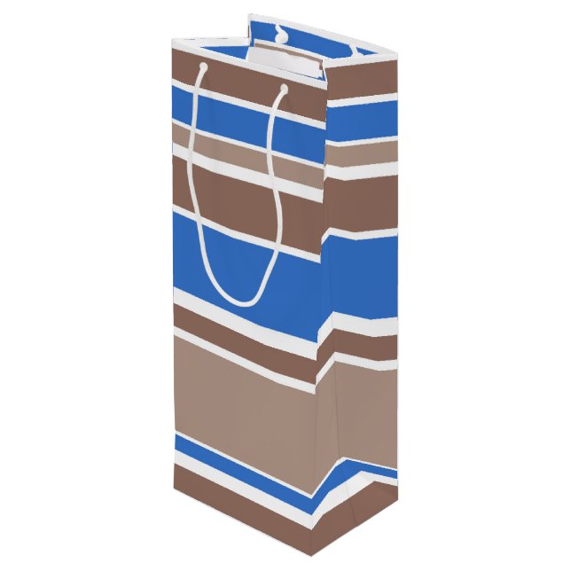 Brown and blue stripes wine gift bag (Back Angled)