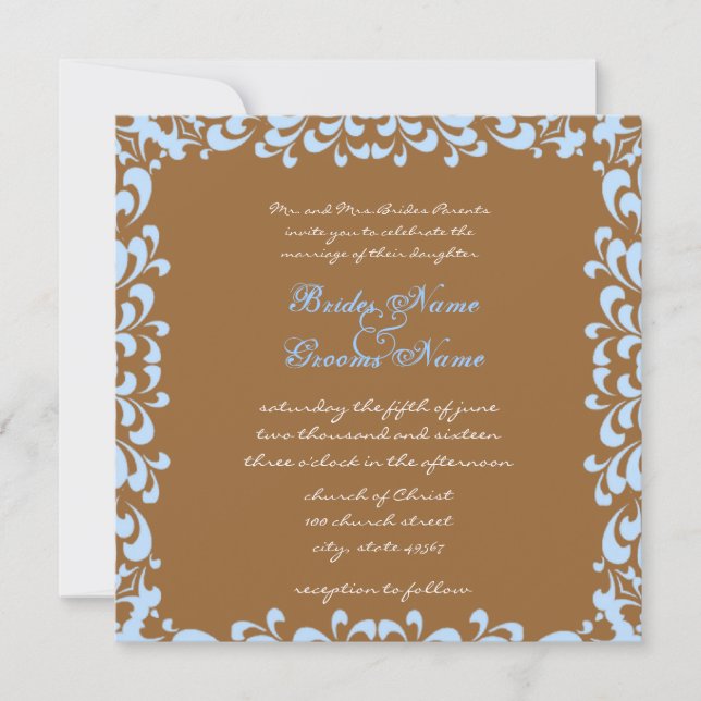 Brown and Blue Swirls Wedding Invitation (Front)