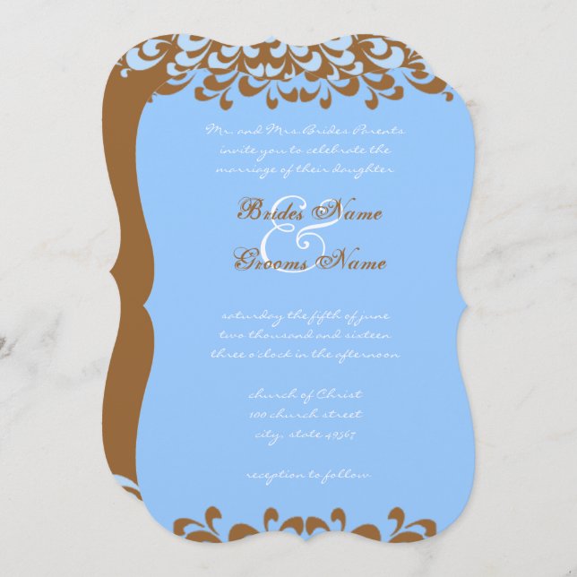 Brown and Blue Swirls Wedding Invitation (Front/Back)