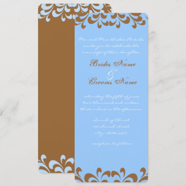 Brown and Blue Swirls Wedding Invitation (Front/Back)