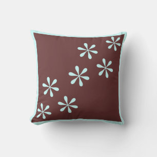 brown and blue / teal floral pillow