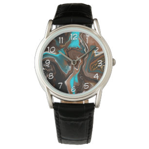 Brown and Blue Teal Marble Fluid Art Watch