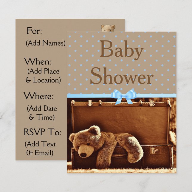 Brown and Blue Teddy Bear Baby Shower Invitation (Front/Back)