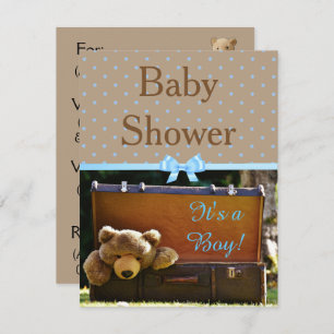 Brown and Blue Teddy Bear Baby Shower Invitation