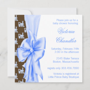 Brown and Blue Train Baby Boy Shower Invitation