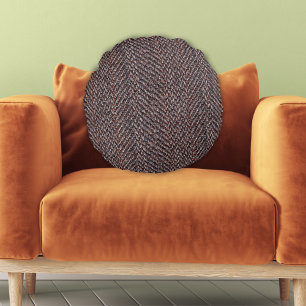 Brown and Blue Tweed Image Round Throw Pillow