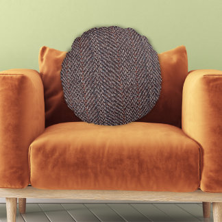 Brown and Blue Tweed Image Round Throw Pillow