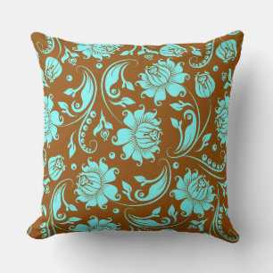 Brown And Blue Vintage Floral Damasks Cushion