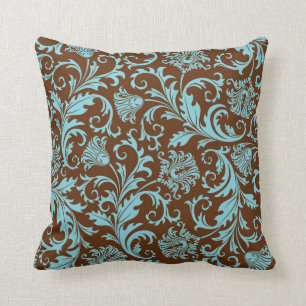 Brown And Blue Vintage Floral Damasks Pattern Cushion