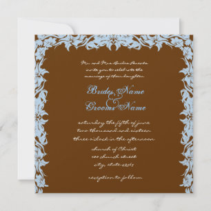 Brown and Blue Vintage Flower Wedding Invitation