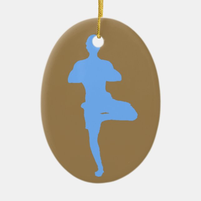 Brown and Blue Yoga Tree Pose Ceramic Tree Decoration (Front)
