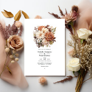 Brown and Blush Floral Summer Wedding Invitation