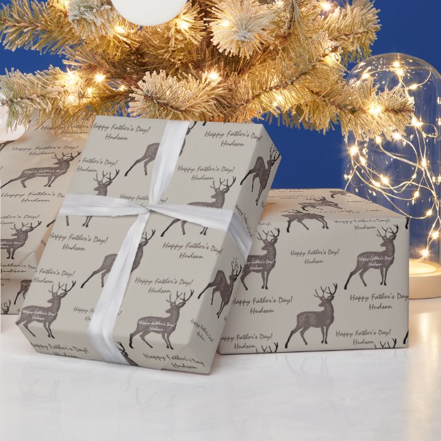 Brown and Caramel Rustic Deer Buck Custom Message Wrapping Paper (Holidays)
