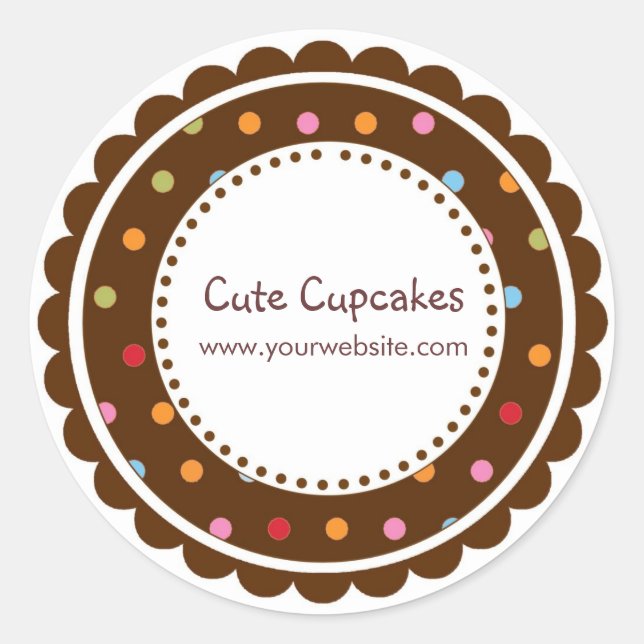 Brown and Colourful Polka Dots Classic Round Sticker (Front)