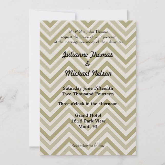 Brown and Cream Chevron Wedding Invitation (Front)