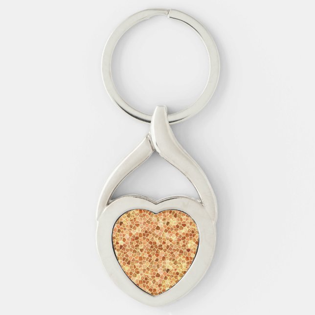 Brown and Cream Cobbled Patchwork Terrazo Pattern Key Ring (Front)