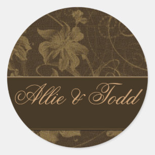 Brown and cream damask wedding stickers