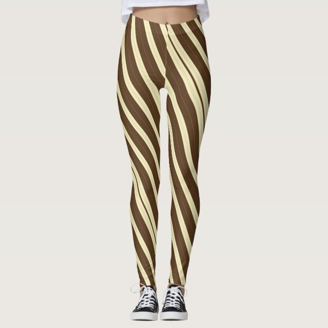 Brown and Cream Diagonal Striped Leggings (Front)