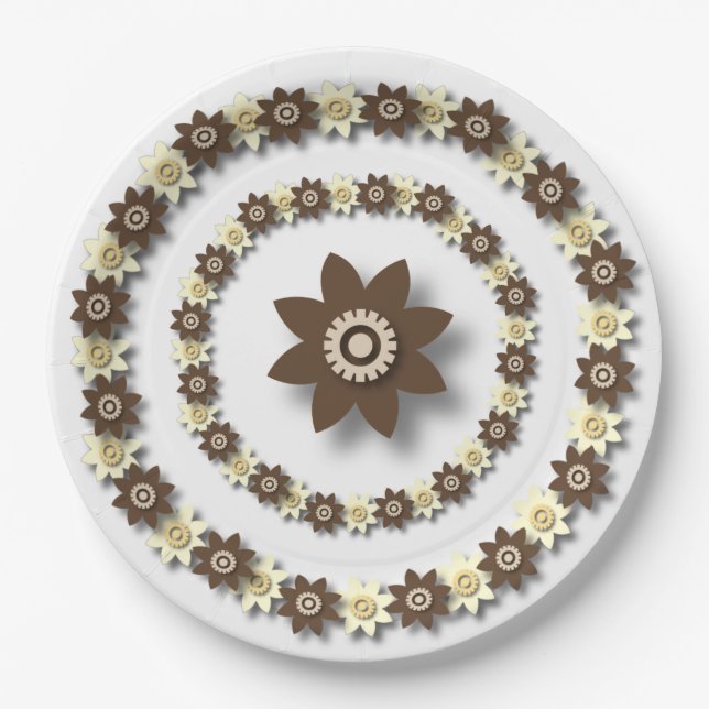 Brown and Cream Floral  Paper Plate (Front)
