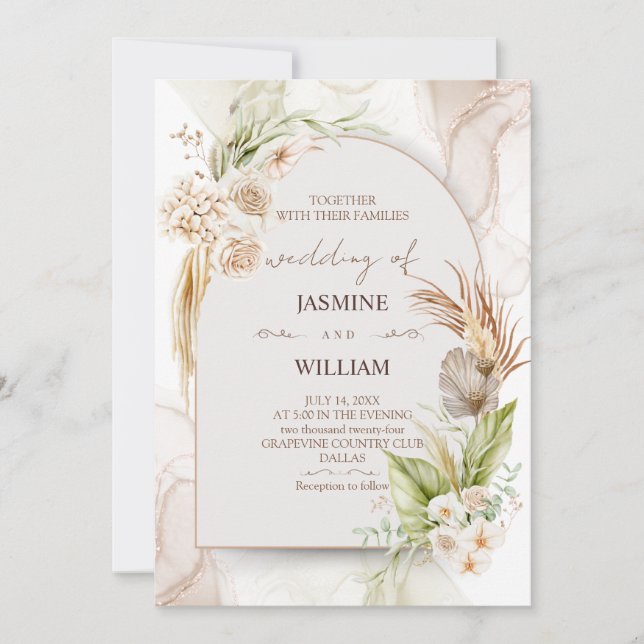 Brown And Cream  Floral Wedding Invitation (Front)