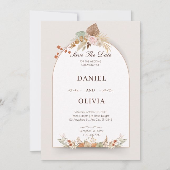 Brown And Cream Flower Watercolor  Invitation (Front)