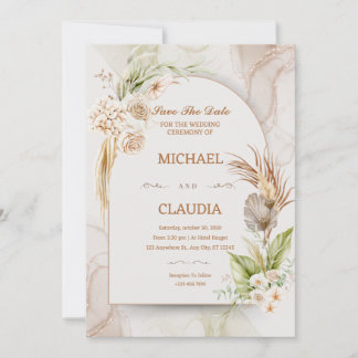 Brown And Cream Flower Wedding Invitation