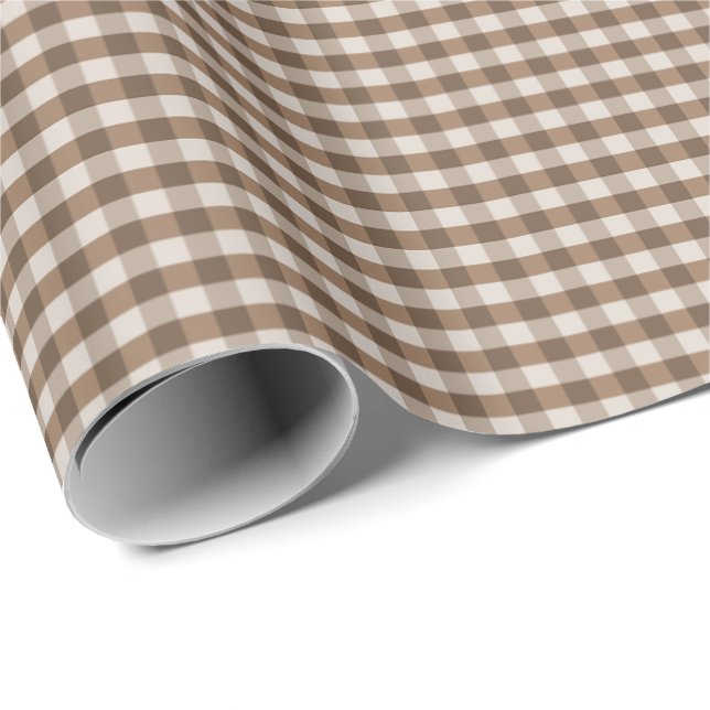 Brown and Cream Gingham Chequered Pattern Gift Wra Wrapping Paper (Roll Corner)