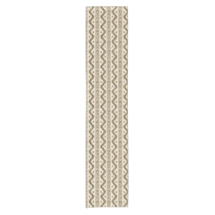 Brown and Cream Ikat, Banded Woven Stripe Short Table Runner